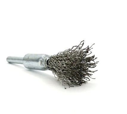 Щетка концевая EuroBrush 12 мм c хвостовиком 6 мм, ворс гофр нерж сталь 0.30 мм, до 18000 об/мин (код 13-083) EB-E12SS1