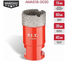 Коронка алмазная по керамограниту P.I.T. 30 мм, M14, сухое сверление, вакуумная пайка AMAS18-0030