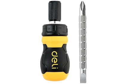 Двухсторонняя отвертка Deli с трещоткой, PH2+SL6 DL626010 (Cr-V, регулируемая длина 110-150мм, диаметр хвостовика 6мм) 98381