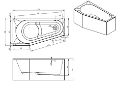 Акриловая ванна Riho Delta Plug & Play 150x80 R, с монолитной панелью