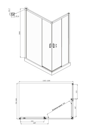 Душевой уголок Ambassador Queen Black 11011205LBlack 120x80 прямоугольный, черный, L