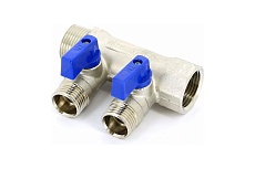 Коллектор Tiemme НВ, 3/4&quot;, 2х1/2&quot;х16, Н 36 мм, никелированный, с кранами 1820004