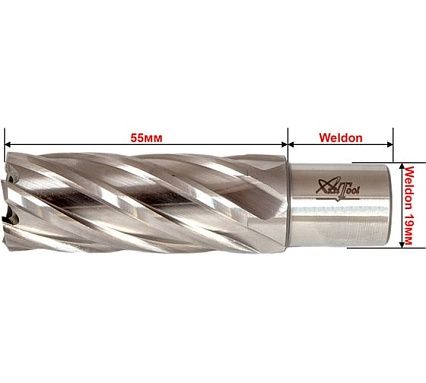 Сверло корончатое HSS 21x55 мм, Weldon 19 AktiTool 70155021
