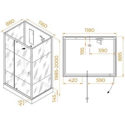 Душевая кабина RGW AN-207B 90x120 черный профиль