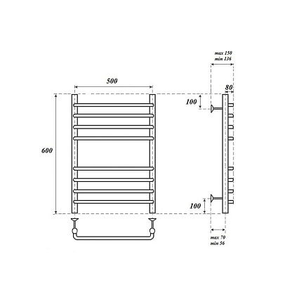 Полотенцесушитель водяной Point PN09156S П8 50x60, хром