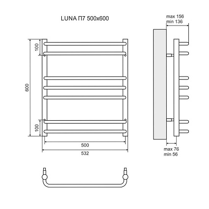 Полотенцесушитель водяной Lemark Luna LM41607 П7 50x60