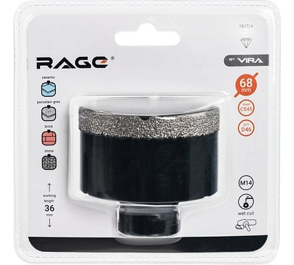 Коронка алмазная по керамике 68 мм М14 для УШМ RAGE by VIRA 559524