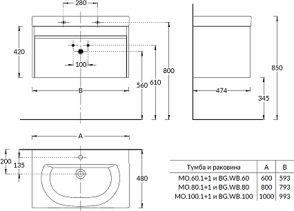 Тумба с раковиной Kerama Marazzi Modula 60 см