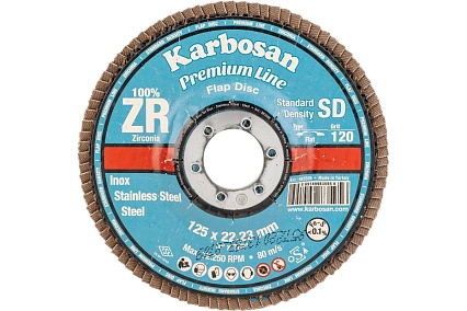 Круг лепестковый торцевой, прямой, цирконат 100% 125х22.2 мм, P-120 ABRAFORM AF-FLAP-FT-125-P120-ZR100