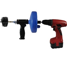 Вертушка для удаления засоров в трубах (до Ф 50 мм, длиной до 4,6 метров, пластиковый барабан, с подключением для шуруповерта) КРОКОЧИСТ 51725-6-5