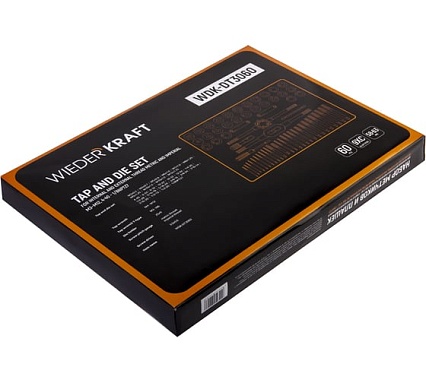 Набор метчиков и плашек Wiederkraft М3-12 и 4-40 - 1/8NPT27, 60 предметов WDK-DT3060