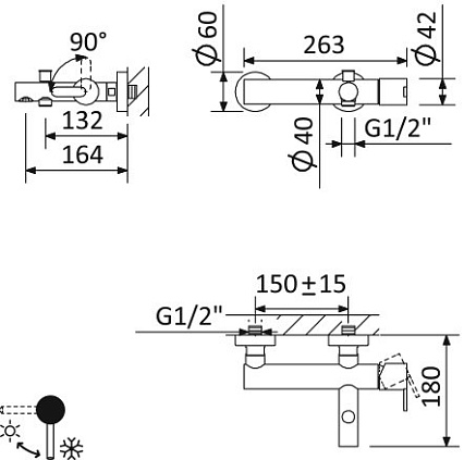 Смеситель для ванны Cezares LEAF-VD-01 с душем, хром