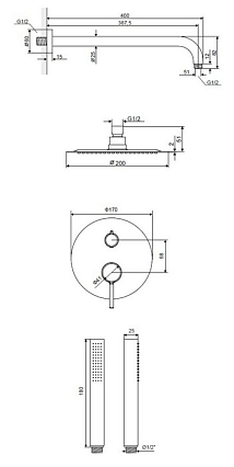 Душевой набор Excellent Pi AREX.SET.1245WH матовый белый (на 2 выхода)