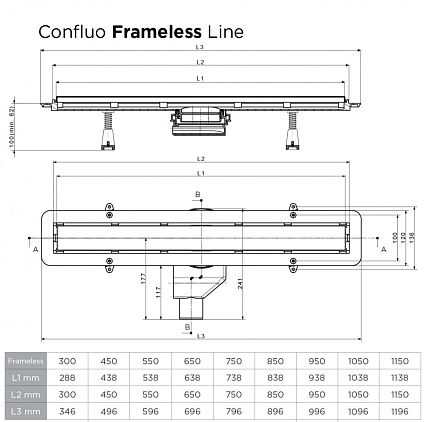 Душевой лоток Pestan Confluo Frameless Line 550 матовый хром