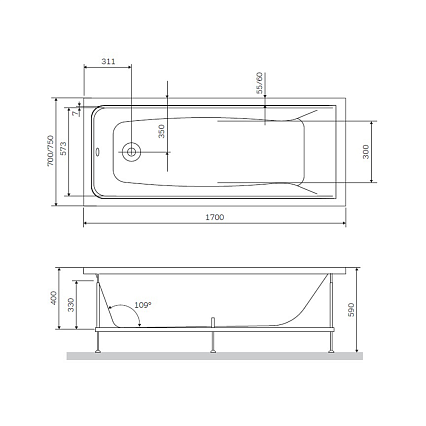 Акриловая ванна Am.Pm Gem W90A-170-070B-A 170x70 см черный матовый