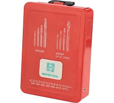 Набор спиральных машинных метчиков H-Tools M3-M12 HSSE-TiN DIN371/376 + сверла 14пр 245052THT