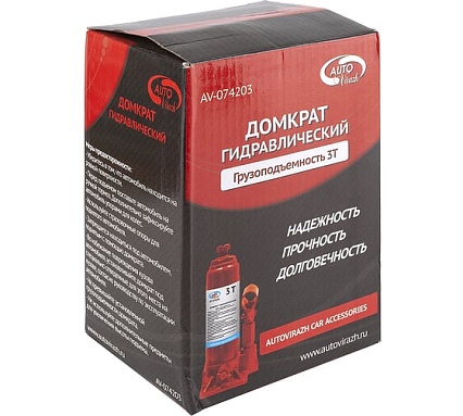Гидравлический бутылочный домкрат 3 т в коробке /красный/ Autovirazh AV-074203