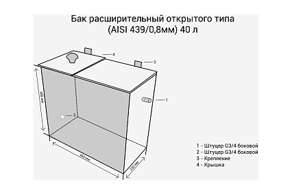 Бак расширительный открытого типа (AISI 439; 0.8 мм; 40 л) Везувий О-1200038