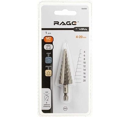 Сверло ступенчатое M2- 4-20 мм RAGE by VIRA 554300