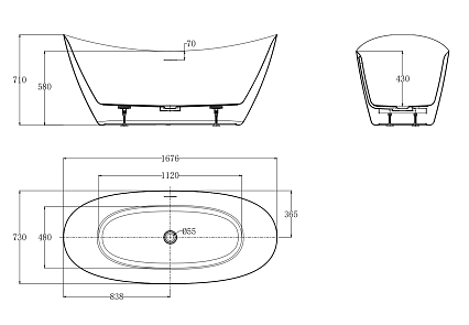 Акриловая ванна AQUAme AQM3504GW 167x75 см белый глянец