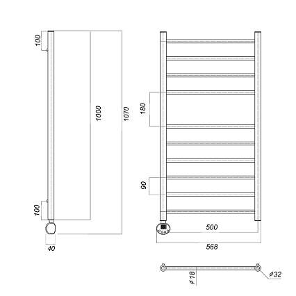 Полотенцесушитель электрический Domoterm Медея П10 500x1000 EL ТЭН слева, хром