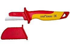 Нож кабельный Промлайн прямой диэлектрический с изолированным лезвием, до 1000В, сталь Cr-v, с двухкомпонентной рукояткой, ПЛ025030450_z024