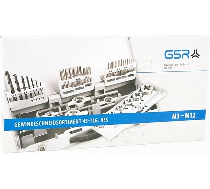 Набор ручных метчиков и плашек GSR M3-M12 DIN 352/223 HSSG 45 предметов 00708080