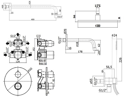 Душевой набор Paffoni Light KITLIQ019NO045KING душ 30 см, излив 17.5 см, с термостатом, черный