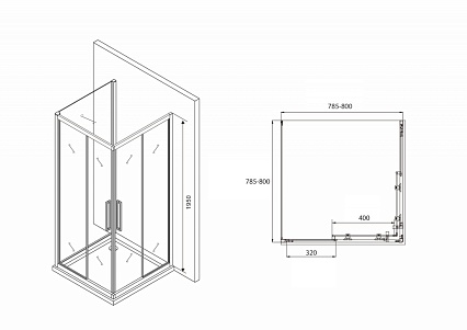 Душевой уголок Abber Schwarzer Diamant AG02080BH-S80B 80x80 профиль черный