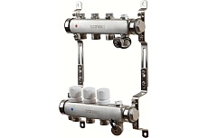 Коллектор для теплого пола Sanext нержавеющая сталь, с запорн., в/о и дренаж., ДУ25, ВР1"х 3 конт. НР 3/4" 8593