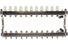 Коллекторная группа в сборе с термостатическими и запорными клапанами ONDO нерж сталь,11 вых. OKGSP011
