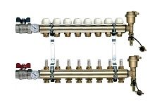 Коллекторная группа Tiemme 8 отводов 1&quot; с расходомерами, латунь 3870003 / 3871G060508
