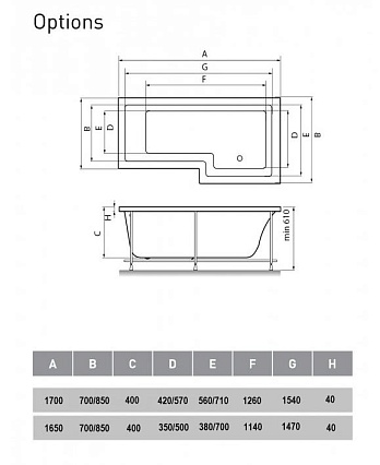 Акриловая ванна Vayer Options 165x85/70 R