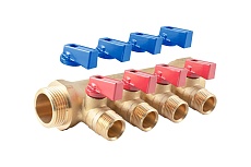 Коллектор с шаровыми кранами PROFACTOR в/н 1&quot; х 4 вых 1/2&quot;нар PF MV 265.4