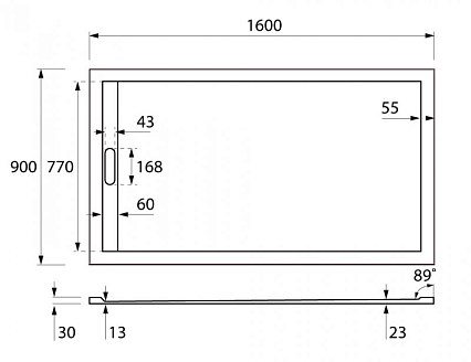 Поддон для душа Cezares TRAY-AS-AH-160/90-30-W 160x90 из мрамора