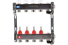 Коллектор из нержавеющей стали Rommer с расходомерами, с клапаном вып. воздуха и сливом, 4 выхода Rms-1201-000004 RG0091LAMS6RNH