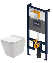 Подвесной унитаз AQUAme AQM2004 + инсталляция с клавишей AQM4001CR, комплект 4в1 AQM42004CR