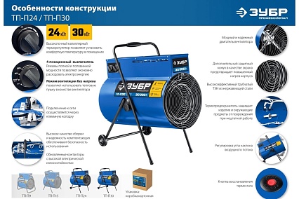 Электрическая тепловая пушка Зубр Профессионал 30 кВт ТП-П30