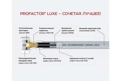 Подводка для воды PROFACTOR LUXE с полимерным покрытием, в/н 1/2, 120 см PF WFH 524.120