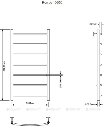 Полотенцесушитель водяной Aquanet Romeo 50x100 см