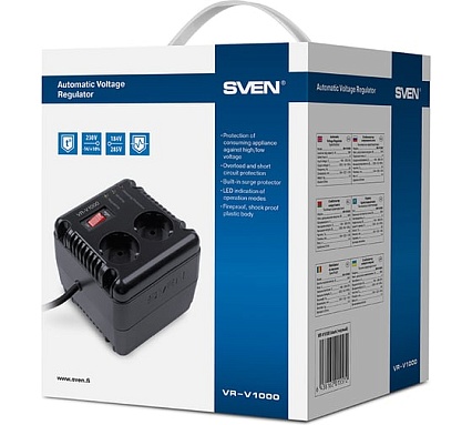 Стабилизатор SVEN VR-V1000 (500Вт,Входное 184-285В, 2×CEE7/4+1×ІЕС320 розеток) SV-015572
