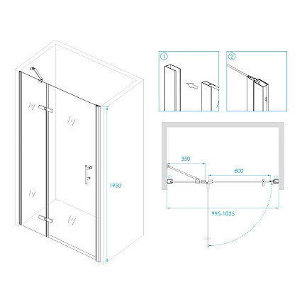 Душевая дверь RGW Passage PA-07B 100x195, прозрачное, черный, L