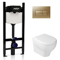 Подвесной унитаз с инсталляцией Valsir Winner S KIT VSMG 7212 Slim P1, 4в1, кнопка золото матовое