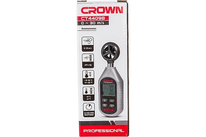 Измеритель анемометр-термометр скорости потока воздуха Crown CT44098