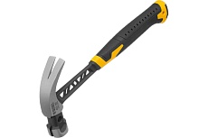 Цельнокованый молоток-гвоздодёр Denzel 450 г, боек с магнитом, двухкомпонентная обрезиненная рукояка 10466