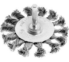 Щетка металлическая для дрели со шпилькой, крученая проволока, плоская, 75 мм Тундра 1032380