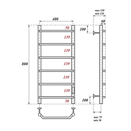 Полотенцесушитель электрический Point PN06848 П6 40x80 диммер справа, хром