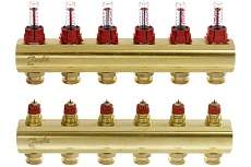 Коллекторы Danfoss FHF-6F с расходомерами для 6 контуров 088U0526