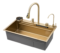 Кухонная мойка многофункциональная Savol 75 см S-SC003C матовое золото