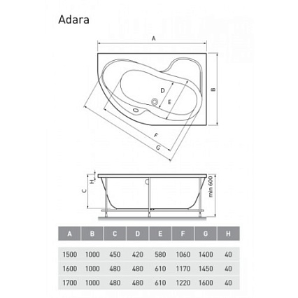 Акриловая ванна Relisan Adara 160x100 см R